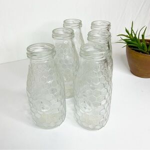 VINTAGE Honeycomb Glass Bottle Set of 6 | Bee Motif Farmhouse